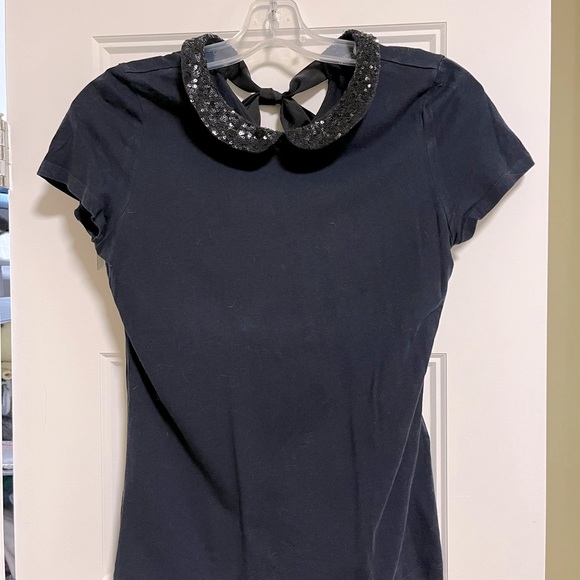 Cyrillus navy top with sequin collar -bow in the back - Picture 1 of 6